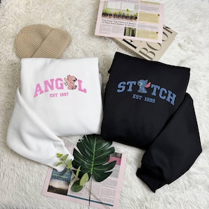 Sudadera bordada de puntada de pareja y ángel, camisa de pareja de dibujos animados, camisa de San Valentín, regalo de pareja de tendencia, regalo para él EH530-531
