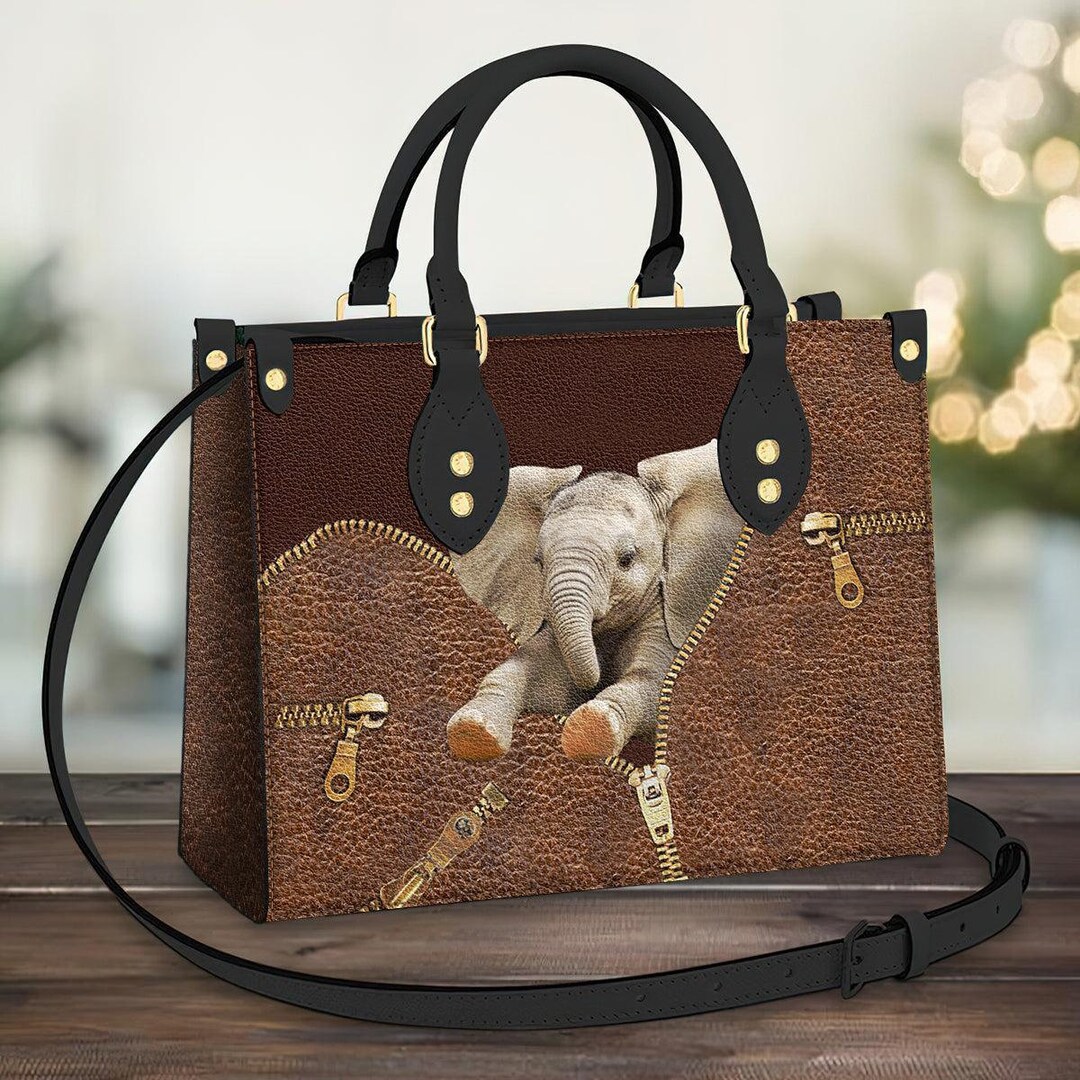 Women's Elephant Print Tote Bag - Lightweight Shoulder Handbag For Work, Travel, Beach & Shopping (Orange, Multiple Sizes) - View #4