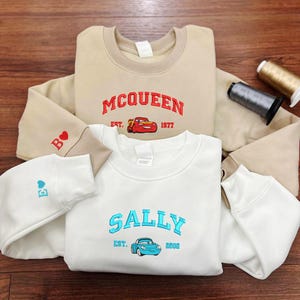 Cars McQueen x Sally Embroidered Sweatshirt, Cartoon Sweatshirts, Couple Christmas, Trending Crewneck, Christmas Gift EH334-335.H.C