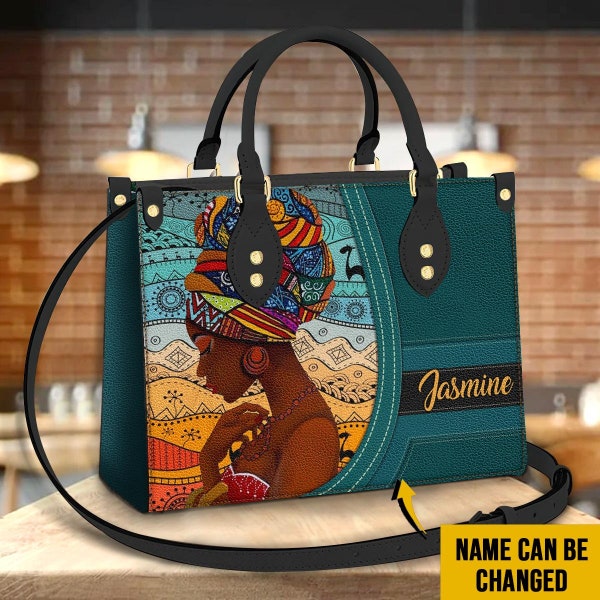 Personalized African Girl Leather Bag, Crossbody Bag, Woman Shoulder Bag, Gift for girlfriend, Shopping Bag TD_HN130506M