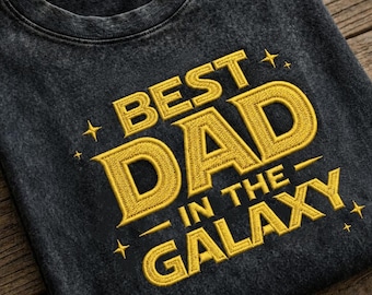 Camiseta Bordada "Melhor Pai da Galáxia" com Lavagem Mineral, Camiseta Galaxy's Edge, Camiseta Star Movie, Presente para o Dia dos Pais