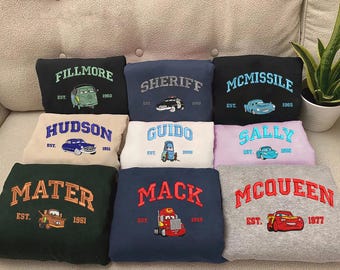 Cars McQueen & Friends Embroidered T-shirt, Cartoon Cars Character Movie, Family Trip Shirt, Gift For Friends