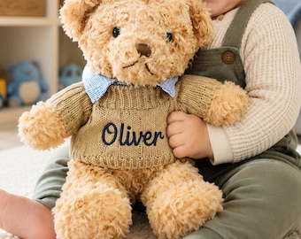 Personalized Embroidered Teddy Bear Plush with Name, Custom Baby Name Bear, Baby Shower Gift, Newborn Keepsake, Birthday Gift