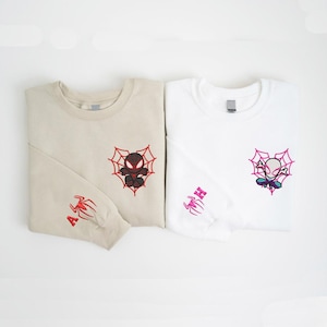 Spider Couple Embroidered Sweater, Cartoon Sweatshirts, Valentine Embroidered Sweatshirt, Trending Crewneck, Spiderman