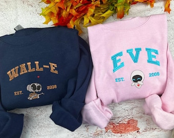 Walle Eve Couple Embroidered Sweater, Cartoon Sweatshirts, Couple Shirt, Trending Crewneck, Vintage shirt, Valentine Gift