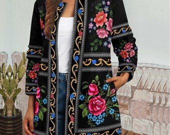 Embroidered Flower Plus Size Jacket, Coat, Long Sleeves Jacket, Women Coat, Women Clothing, Gift for women, Women Jacket TD_HM200703M