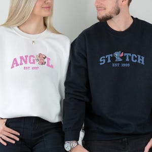 Couple Stitch And Angel Embroidered Sweatshirt, Cartoon Couple Shirt, Valentine Shirt, Trending Couple Gift, Gift For Him image 4