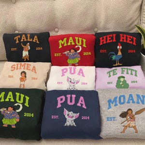 Embroidered Princess Moana Characters Sweatshirt, Cartoon Hoodie, Valentine Shirt, Family Trip Shirt, Birthday Gifts ESH2451-2460