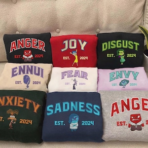 Sudadera bordada con el personaje de Inside Out, camiseta de película de dibujos animados, camiseta de Halloween de moda, camiseta para viajes familiares, regalo de cumpleaños ESH301-308