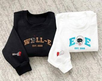 Walle Eve Couple Embroidered Sweater, Cartoon Sweatshirts, Couple Shirt, Trending Crewneck, Vintage shirt, Valentine Gift