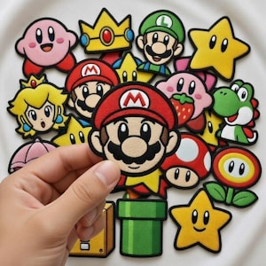Embroidered Super Mario Nintendo Patches, Yoshi King Boo Princess Peach Toad Iron On for Backpack Hat Clothing, Gift For Mario Kart Fans