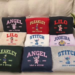 Embroidered Lilo and Stitch Character Sweatshirt, Cartoon Hoodie, Valentine Shirt, Stitch and Angel Couple, Birthday Gifts ESH2392-2400