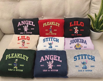 Sudadera bordada con el personaje de Lilo y Stitch, sudadera con capucha de dibujos animados, camiseta de San Valentín, pareja de Stitch y ángel, regalos de cumpleaños