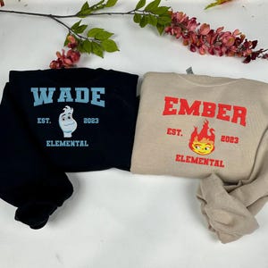 Elemental Ember And Wade Embroidered Sweatshirt, Cartoon Couple Shirt, Valentine Gift, Trending Crewneck, Gift for him EH091-092