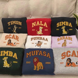 Embroidery The Lion King Character Sweatshirt, Mufasa Movie Matching, Cartoon Shirts, Couple Shirt, Birthday Gift ESH2500-2515