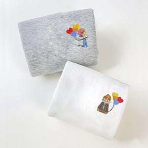 Ellie And Carl Embroidered Sweatshirt, Valentine Cartoon Up Balloon Embroidered Shirt, Matching Couple, Couple Gift ESH2373-2374.L