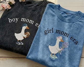 Silly Goose Mom Era Embroidered Mineral Wash T-Shirt, Boy Girl Mama Shirt, Funny Mom Life Tee, Mother’s Day Gift, Cute Family Outfit
