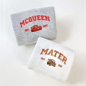 McQueen and Mater Embroidered Sweatshirt, Cartoon Sweatshirts, Cars Character Movie, Trending Crewneck, Gift For Friends ESH130-138