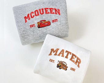 McQueen and Mater Embroidered Sweatshirt, Cartoon Sweatshirts, Cars Character Movie, Trending Crewneck, Gift For Friends ESH130-138