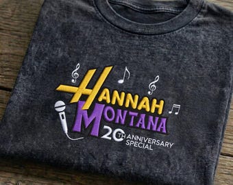 Hannah Montana 20th Anniversary Embroidered Mineral Wash Shirt, Disney Channel Fans Shirt, Magic Kingdom Tee, Disneyland Family Trip Gift