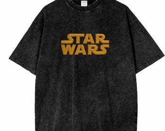 Star Wars 2026 Embroidered Mineral Wash T-Shirt, Vintage Movie Logo Tee, Retro Washed Sci Fi Shirt, Unisex Geek Gift