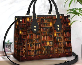 Book Bookshelf Leather Bag, Crossbody Bag, Woman Shoulder Bag, Gift for girlfriend, Shopping Bag TD_HN 140501M