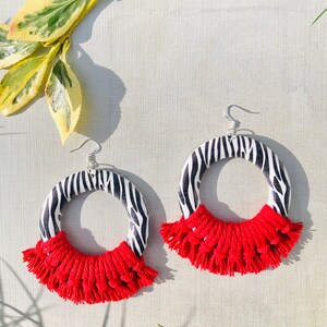 Zebra Macrame Earrings. Wooden Jewelry. Safari Earrings. image 5