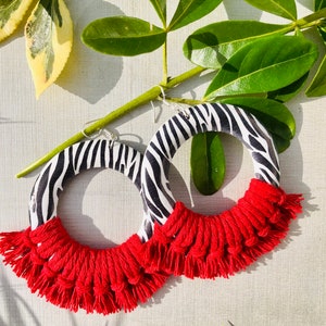 Zebra Macrame Earrings. Wooden Jewelry. Safari Earrings. image 1