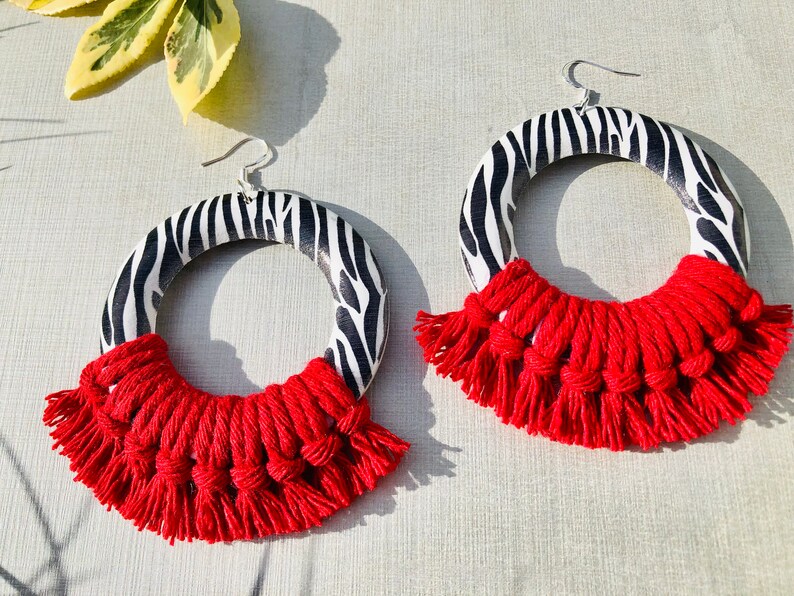 Zebra Macrame Earrings. Wooden Jewelry. Safari Earrings. image 6