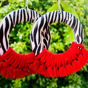 Zebra Macrame Earrings. Wooden Jewelry. Safari Earrings. image 3