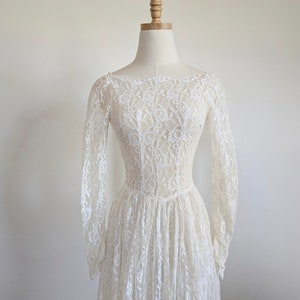 Vestido de novia de encaje marfil transparente de los años 50, vestido de novia estilo princesa vintage, talla XS para mujer imagen 1