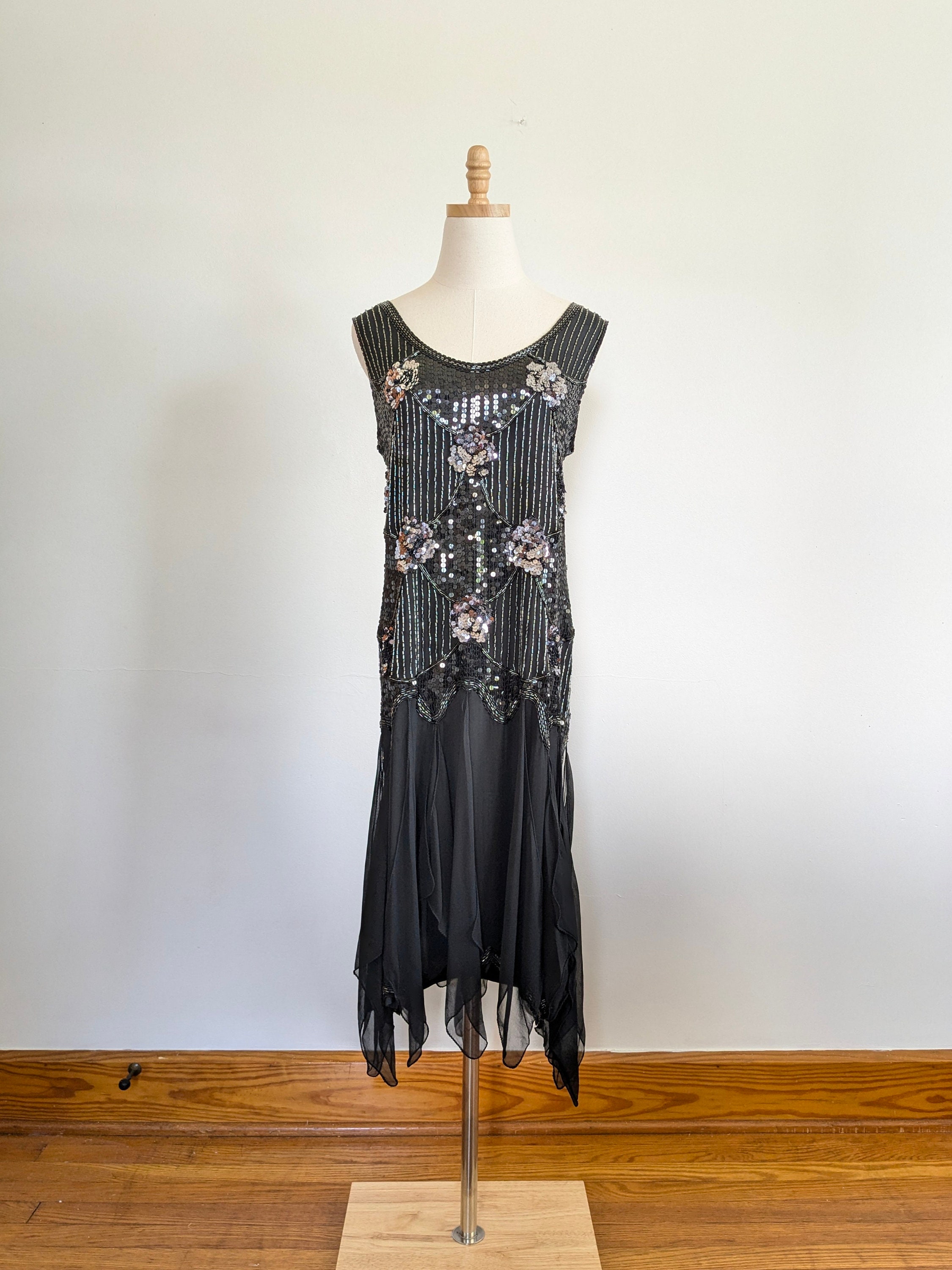sachin and babi light blue dress Authentic 1920s Beaded Flapper Dress: Art Deco Couture Gown