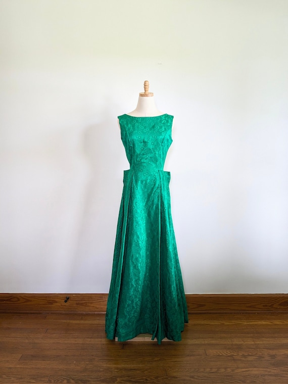 Vintage 60s emerald green dress with large bow, 1… - image 2