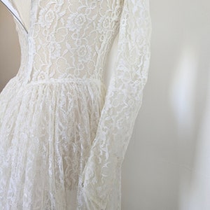 Vestido de novia de encaje marfil transparente de los años 50, vestido de novia estilo princesa vintage, talla XS para mujer imagen 9