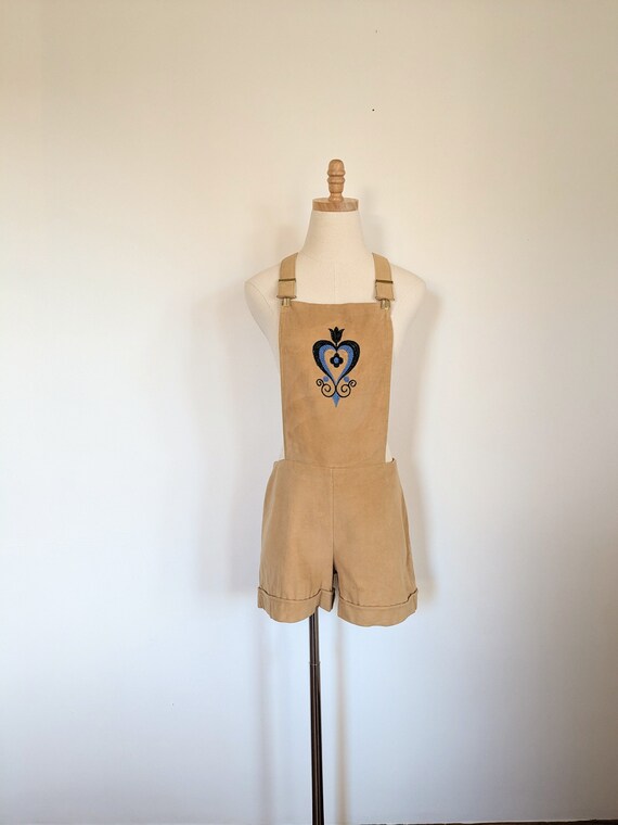 70s embroidered overalls, bibs shorts by Erika El… - image 2