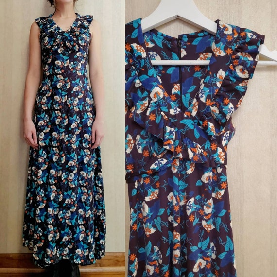 60s vintage floral maxi dress, boho summer, wrap,… - image 1