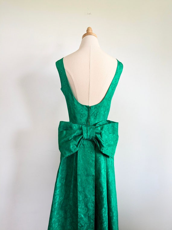 Vintage 60s emerald green dress with large bow, 1… - image 1