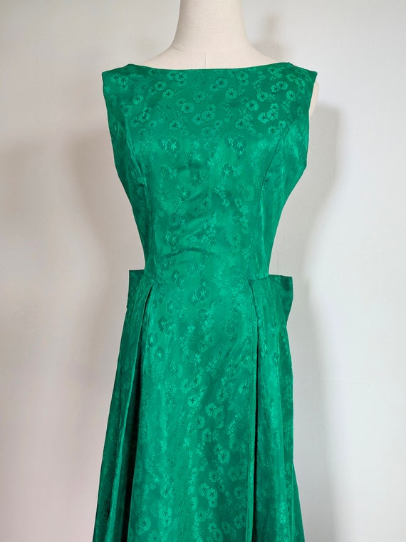 Vintage 60s emerald green dress with large bow, 1… - image 9