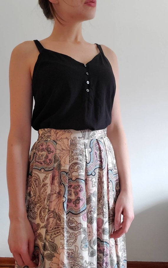 Vintage 90s floral paisley midi skirt, white and … - image 2