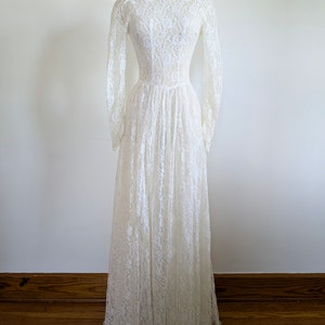 Vestido de novia de encaje marfil transparente de los años 50, vestido de novia estilo princesa vintage, talla XS para mujer imagen 3