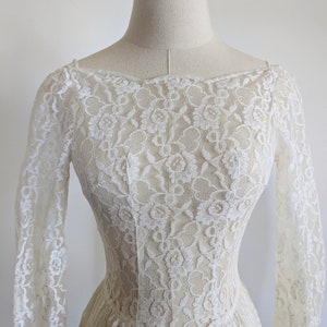 Vestido de novia de encaje marfil transparente de los años 50, vestido de novia estilo princesa vintage, talla XS para mujer imagen 5