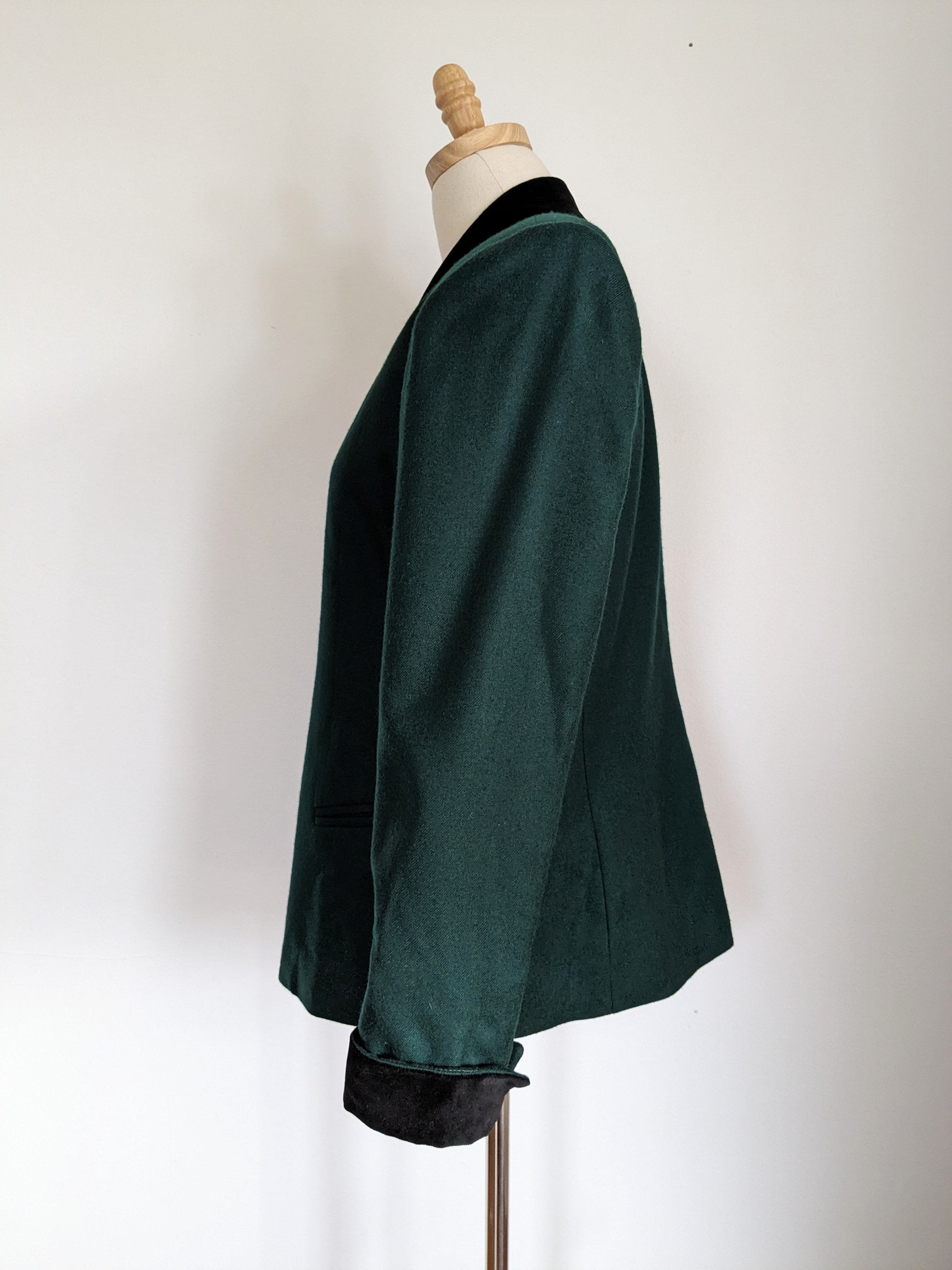 80s Green Wool Coat Velvet Collar Vintage Wool Jacket Etsy
