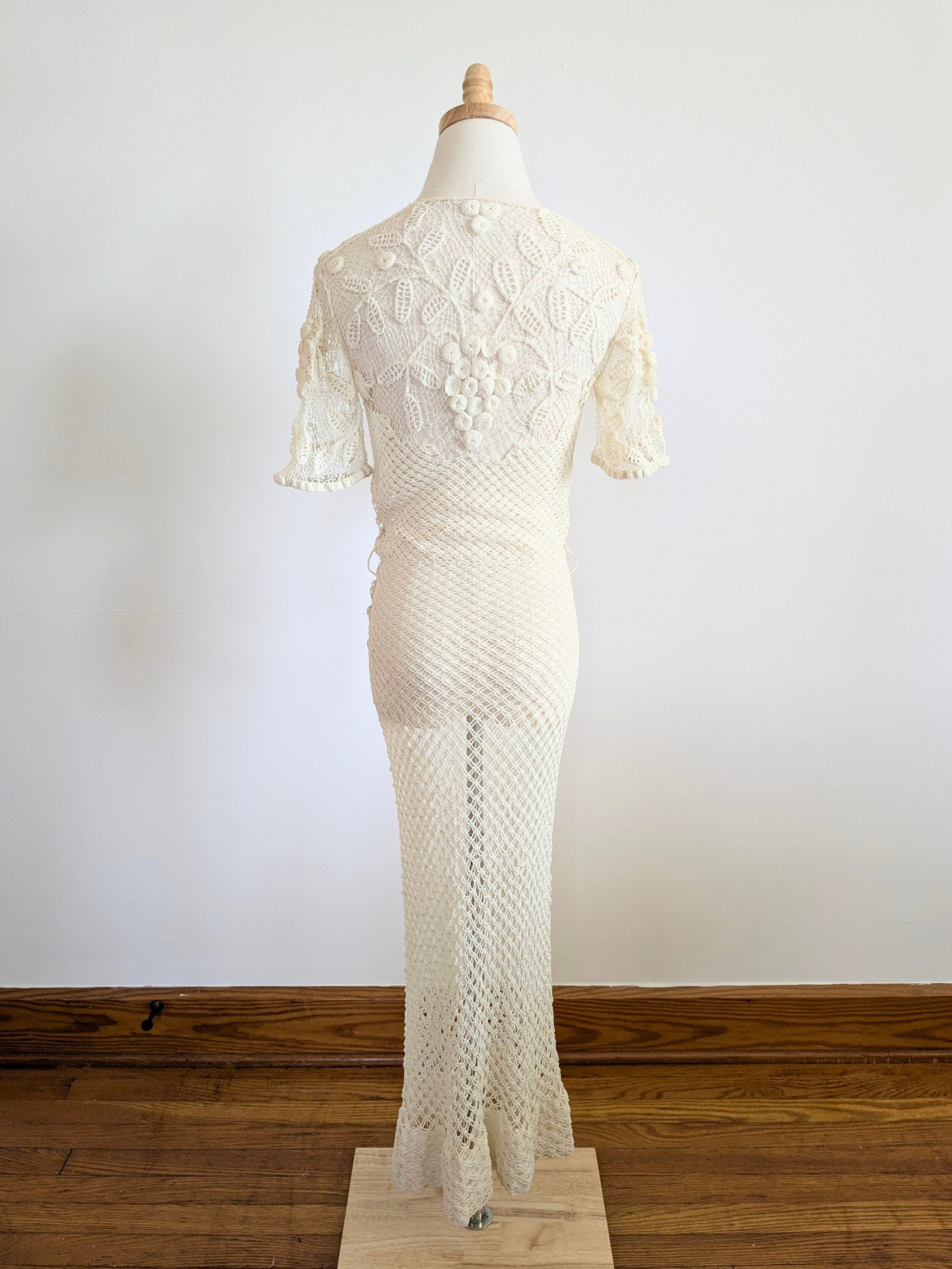 1940s Ivory Crochet Lace Gown