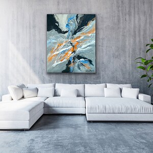 Bold and Modern Abstract Painting, Blue, Orange, Black, Gray and White Abstract Painting, Original Art Painting, Acrylic on Canvas.