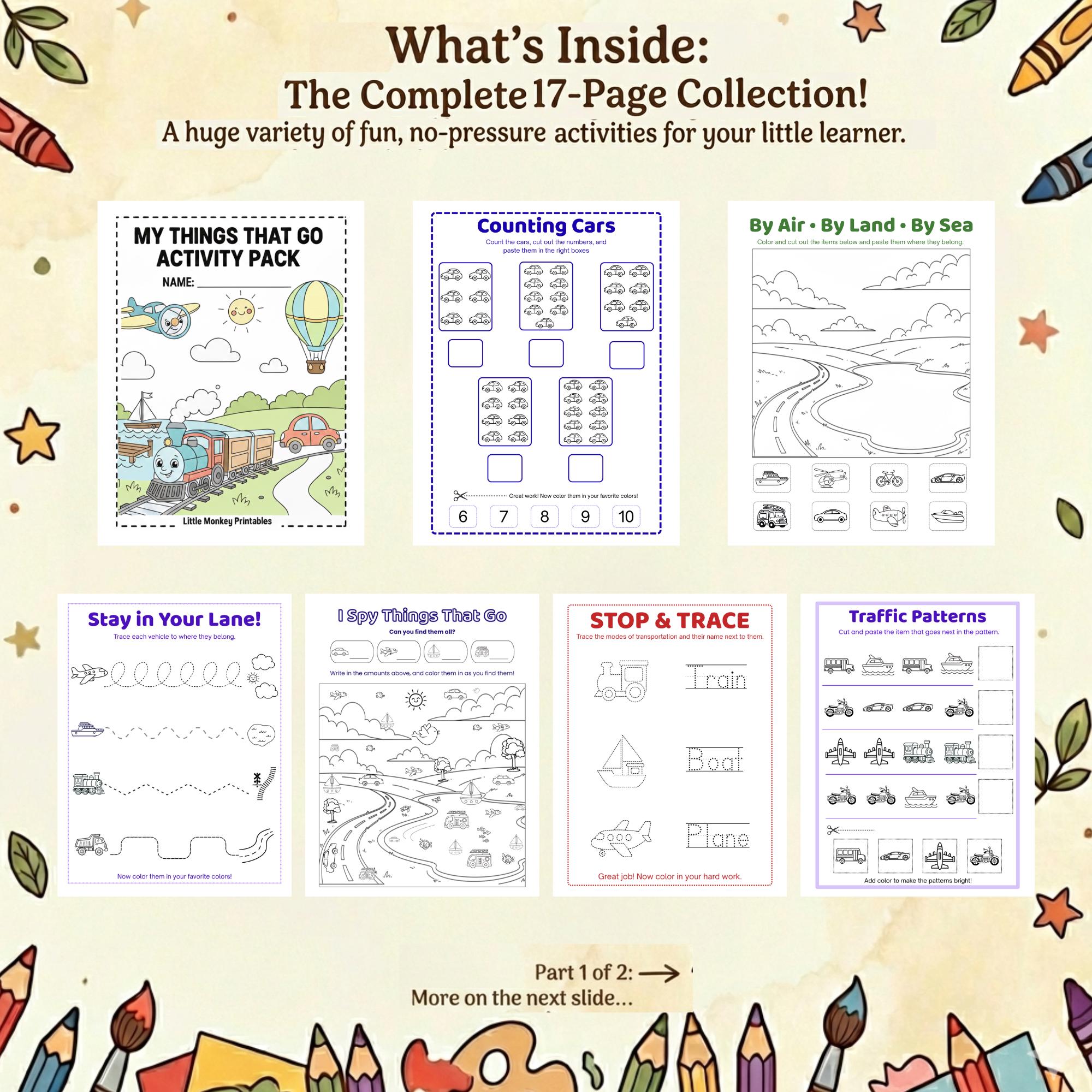 Things That Go Activity Pack for Preschool and Kindergarten Ages 3-6 ...