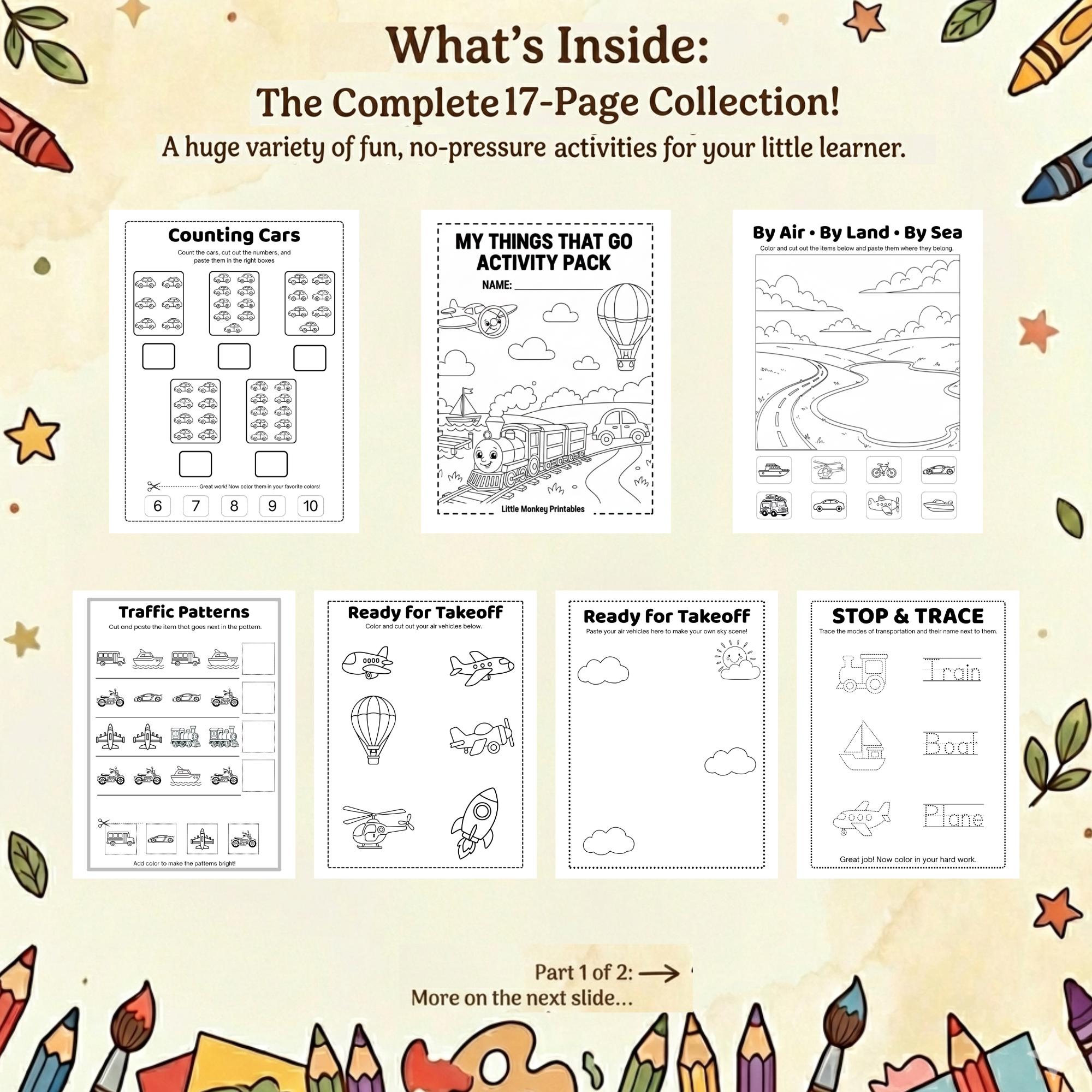 Things That Go Activity Pack for Preschool and Kindergarten Ages 3-6 B ...