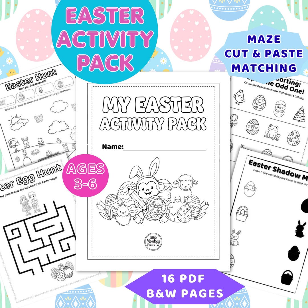 Easter Activity Pack for Preschool and Kindergarten Ages 3-6 B&W Ink ...