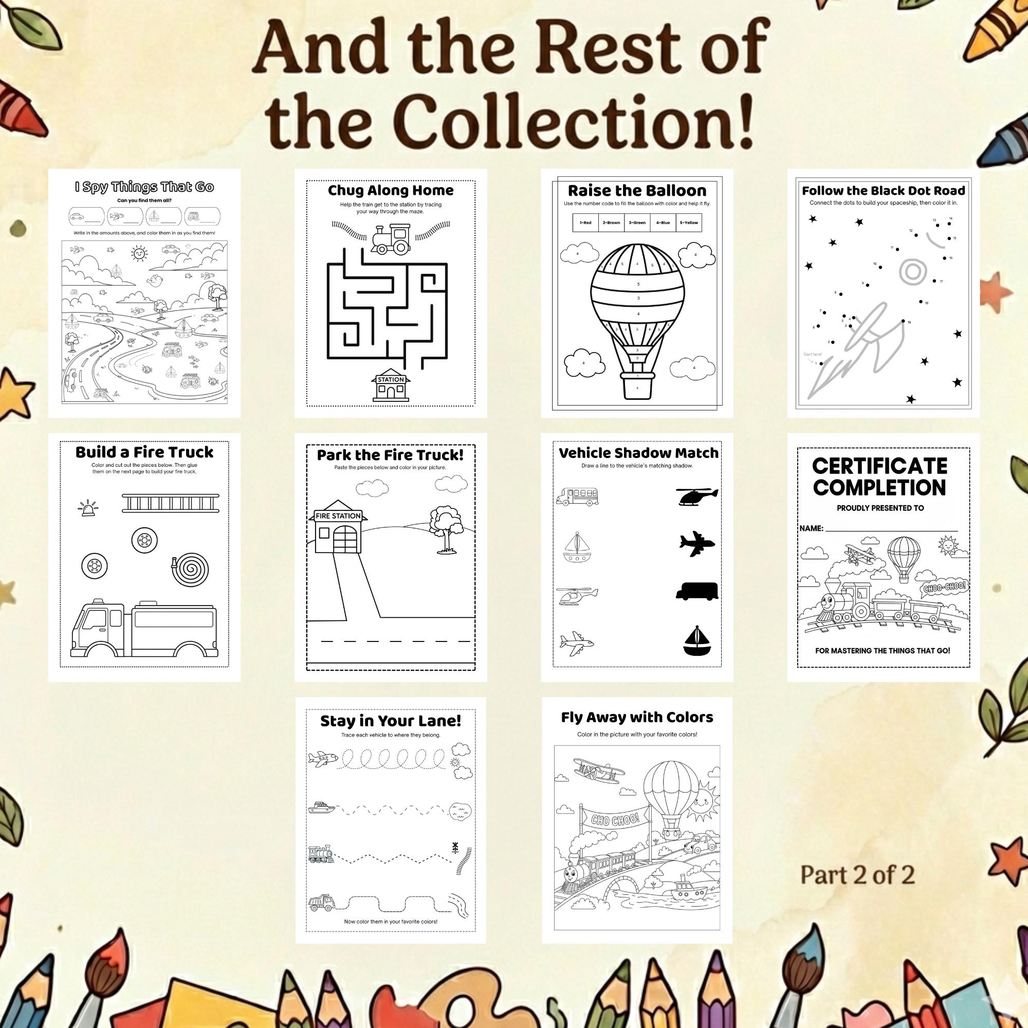 Things That Go Activity Pack for Preschool and Kindergarten Ages 3-6 B ...
