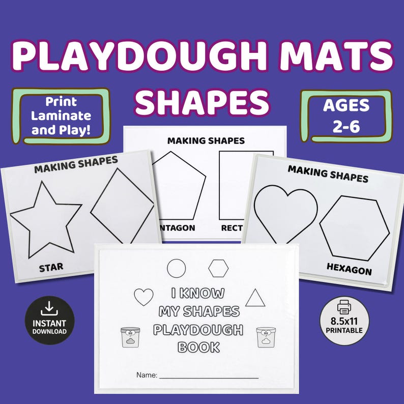 Shape Pattern Mats Printable Shape Practice Playdough Mats for Kids Ages 2-6 in Ink ...
