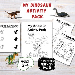 Dinosaur Activity Pack for Toddlers Ages 2-4 Ink-Friendly B&W Montessori Worksheets